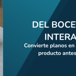 Plano técnico y modelo 3D de una máquina industrial sobre una mesa de trabajo